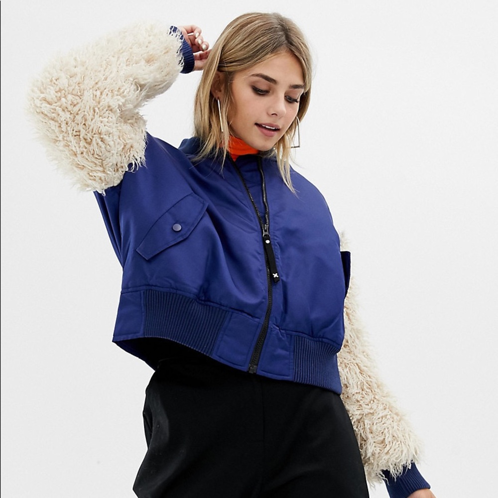Collusion bomber jacket with Sherpa sleeves